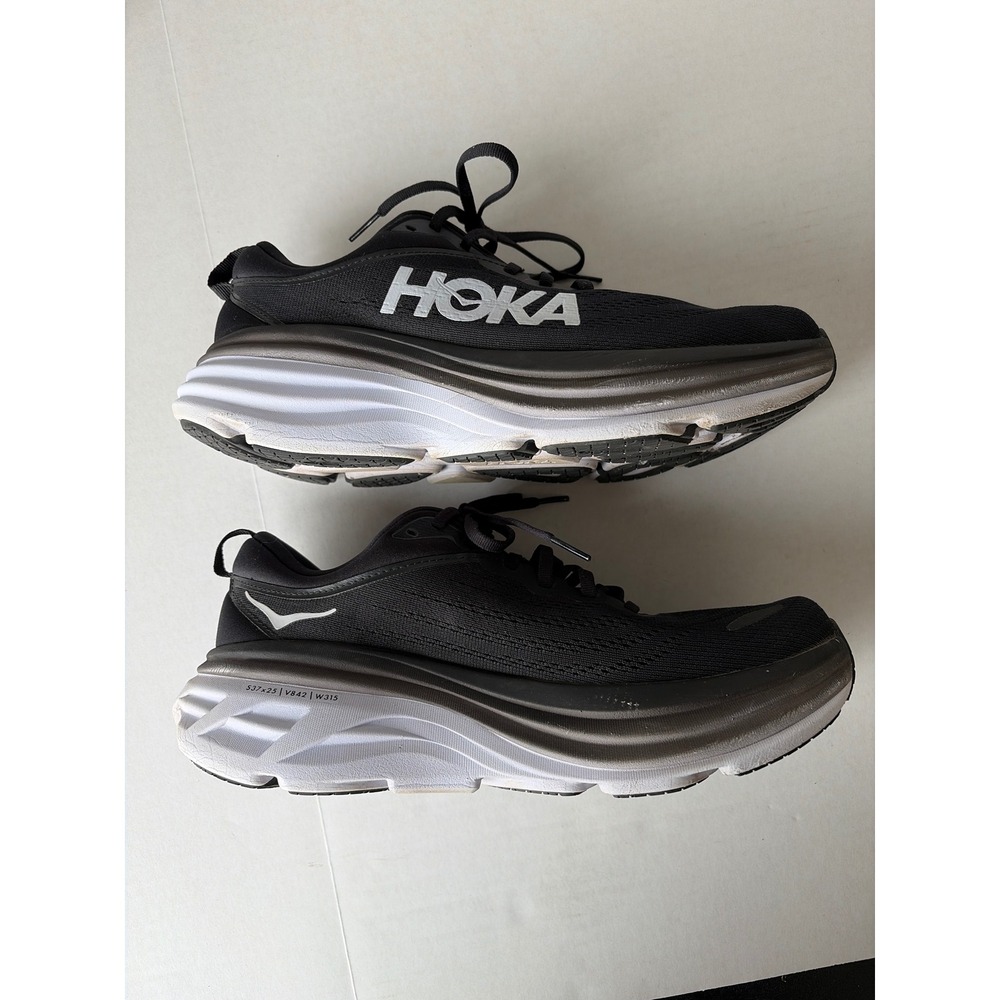 Hoka Bondi 8 Mens Size 9.5 D Road Running Shoes Black White 1123202 BWHT - Picture 4 of 12